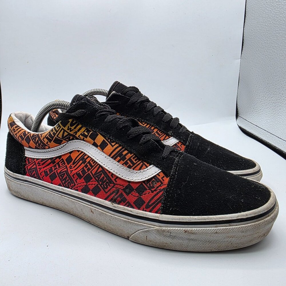 Vans Old Skool Mens Size 10.5 Black Orange Red Skate Shoes Casual Walking